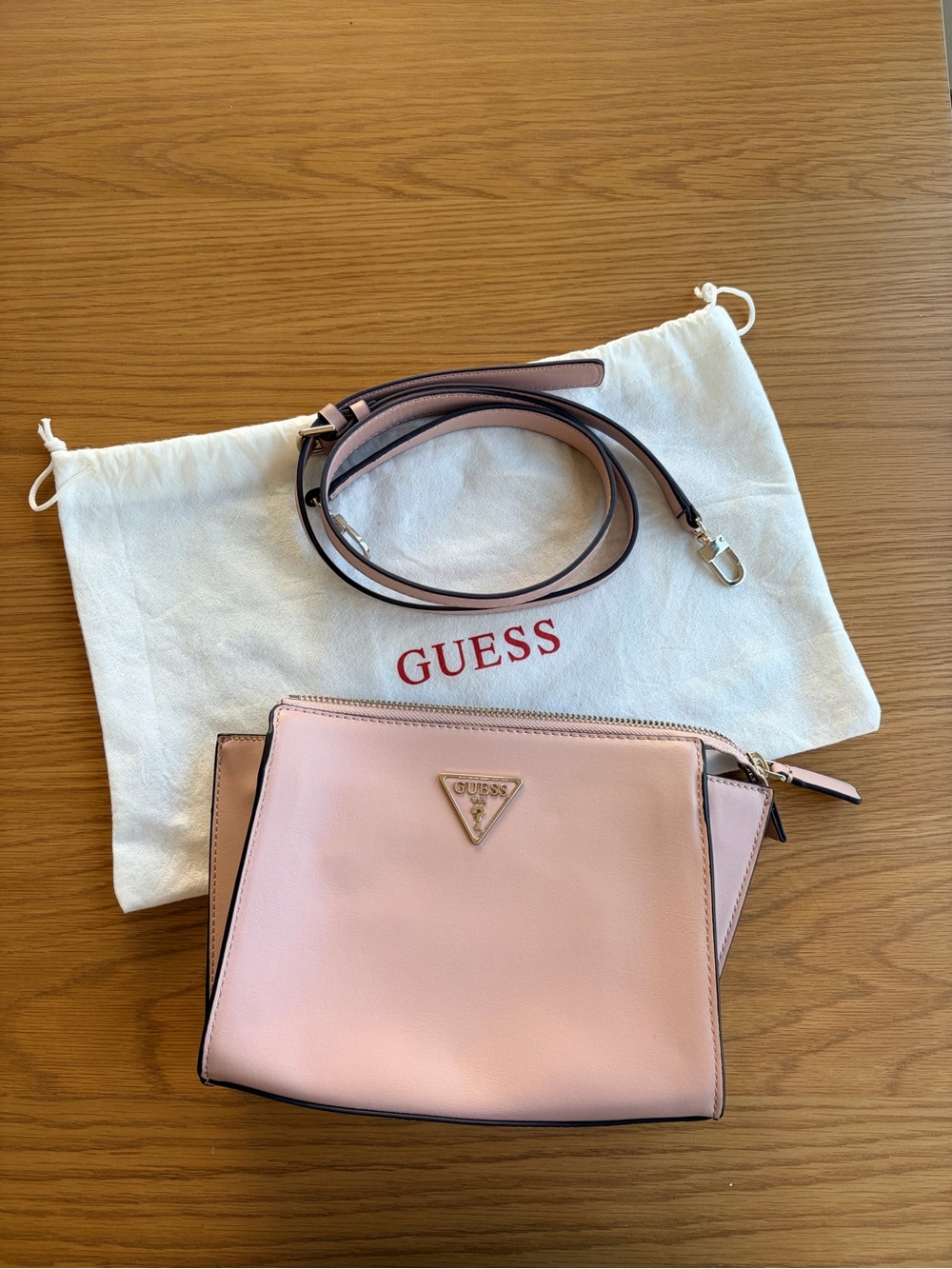 GUESS Light Pink Leather Crossbody with Gold Logo